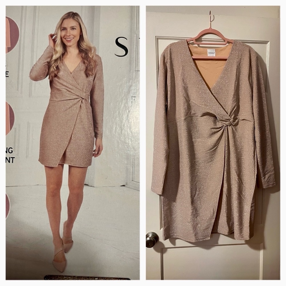 Serra NWT Champagne Wrap Dress XL – Sparkle Shimmer Holiday Party